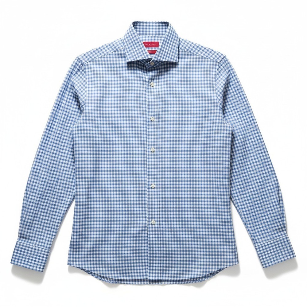 Isaia Napoli Mens Blue Gingham Cotton Button Down Shirt Spread Collar Size 15.5